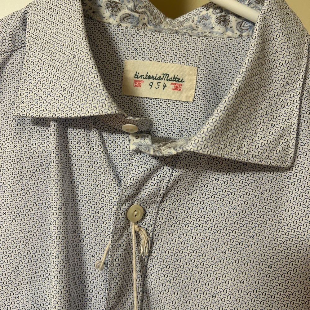Men's Blue Patterned Button Down Shirt